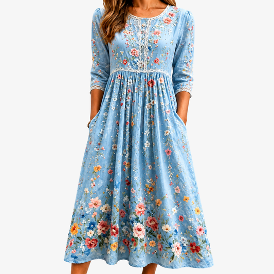 ELARA | SKY BLOSSOM GARDEN MIDI-KLEID