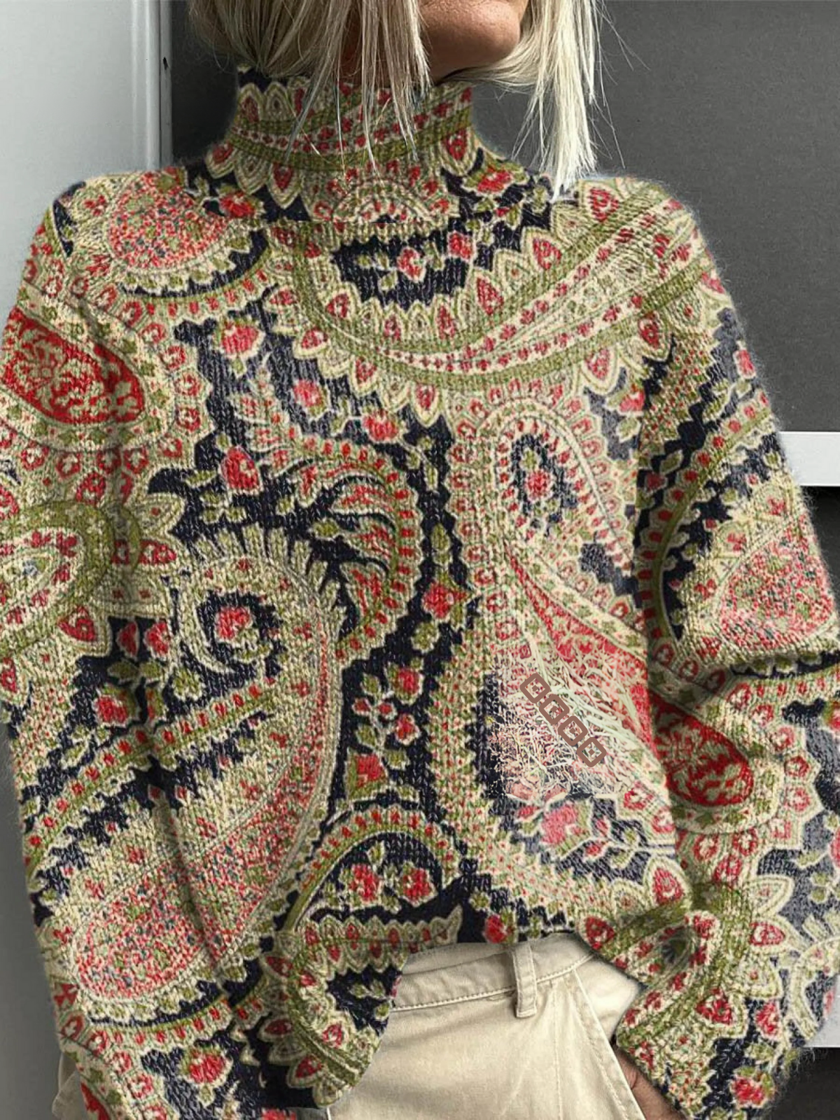 FRANCES | VINTAGE-PULLOVER MIT BLUMENMUSTER UND ROLLKRAGEN