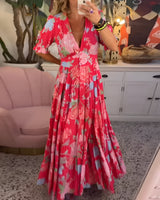 CARINE | KLEID MIT TASCHEN UND V-AUSSCHNITT MIT BLUMENMUSTER