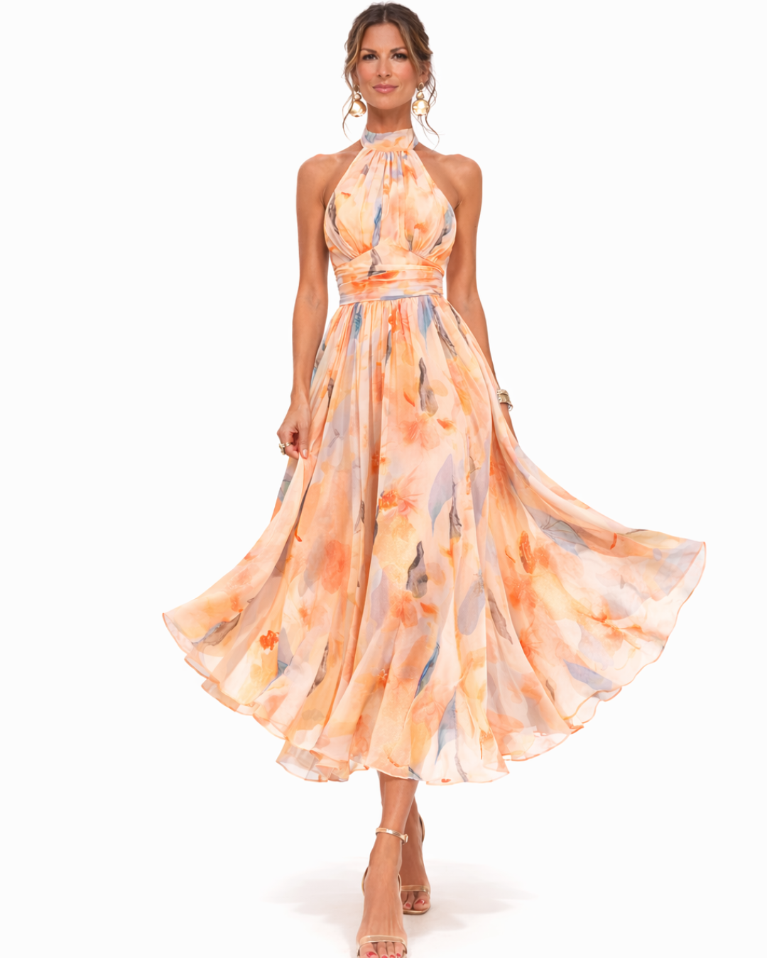 ROSE | HALTERNECK-KLEID MIT AQUARELL-PRINT
