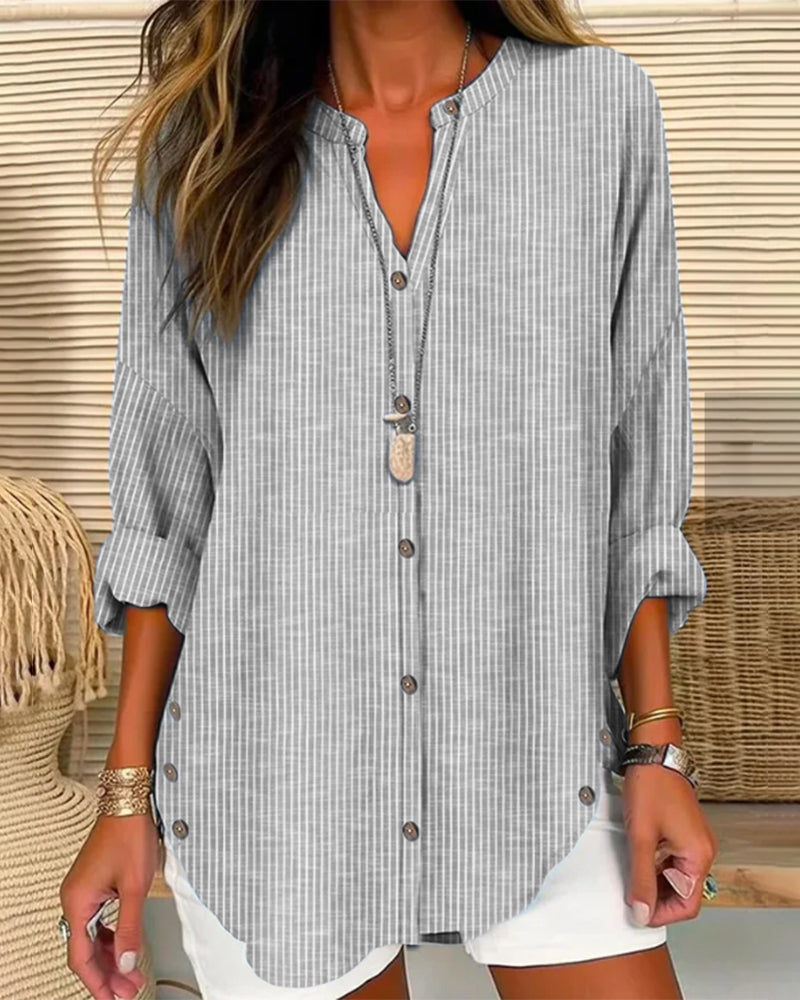LINDA | BLAU GESTREIFTES V-NECK-TOP