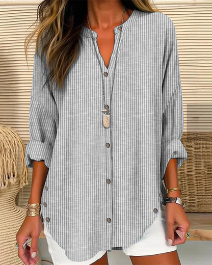LINDA | BLAU GESTREIFTES V-NECK-TOP