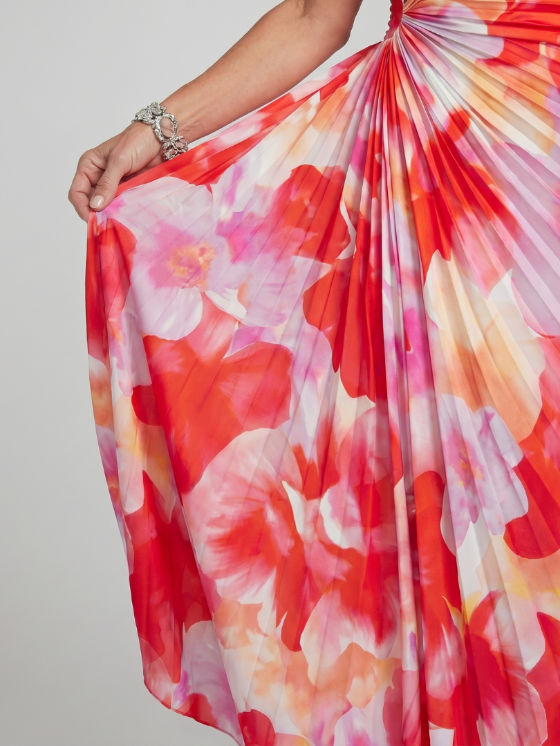 TAYA | MIDI-KLEID MIT EINSEITIGEM PLISSEE-OBERTEIL