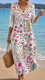 HOLLY | WEICHES MIDI-KLEID MIT ELEGANTEM MEHRFARBIGEM BLUMENMUSTER