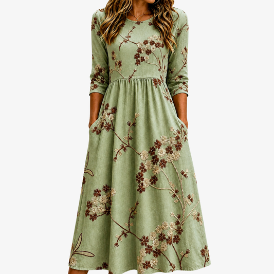 LUCY | SAGE MEADOW FLORALES MIDI-KLEID MIT TASCHEN