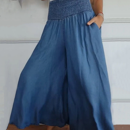 BLYTHE | WEIT GESCHNITTENE HIGH-WAIST-JEANSHOSE MIT SMOK-DETAIL