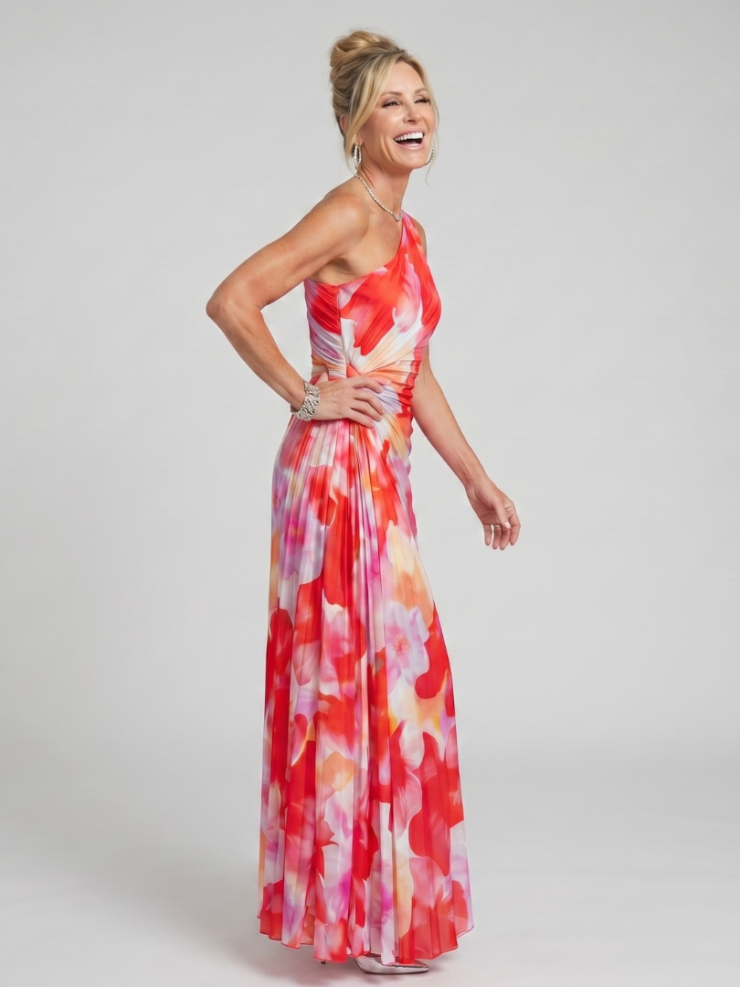 TAYA | MIDI-KLEID MIT EINSEITIGEM PLISSEE-OBERTEIL