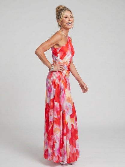 TAYA | MIDI-KLEID MIT EINSEITIGEM PLISSEE-OBERTEIL