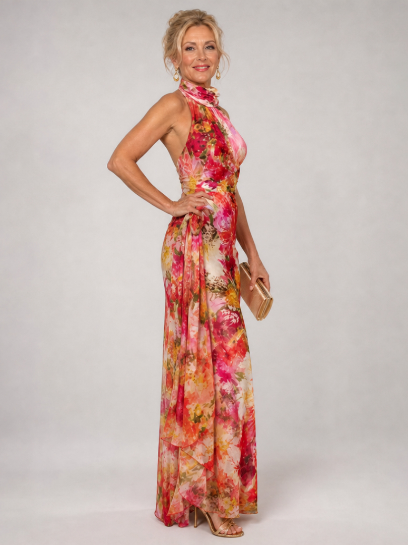 ELISABETTA | MAXIKLEID MIT HALTERNECK UND BLUMENPRINT