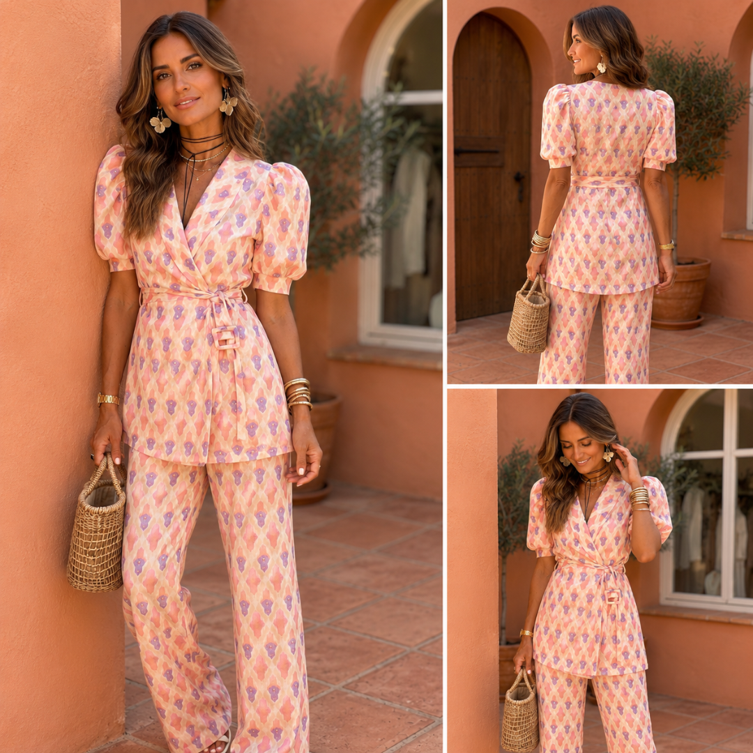 ARACELI | GEDRUCKTES SET MIT BLAZER UND SCHLAGHOSE