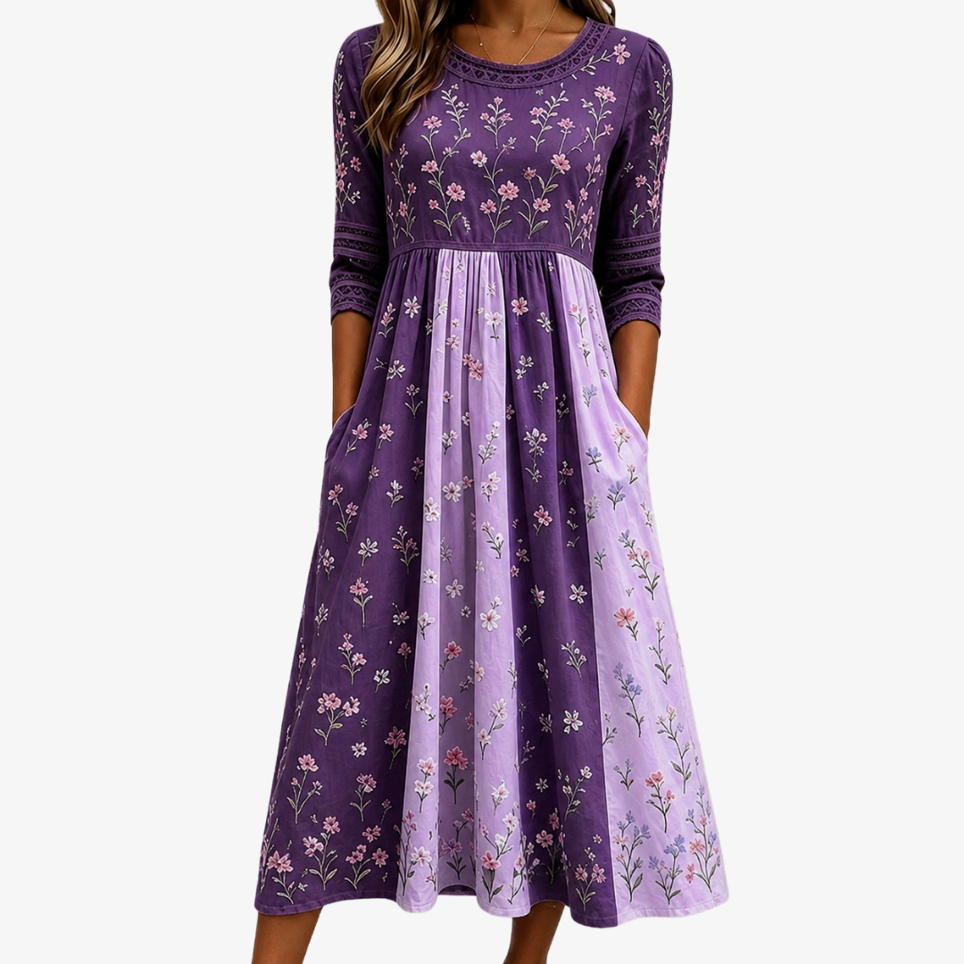 CLARA | MIDIKLEID MIT LAVENDEL-WILDBLUMEN-MUSTER