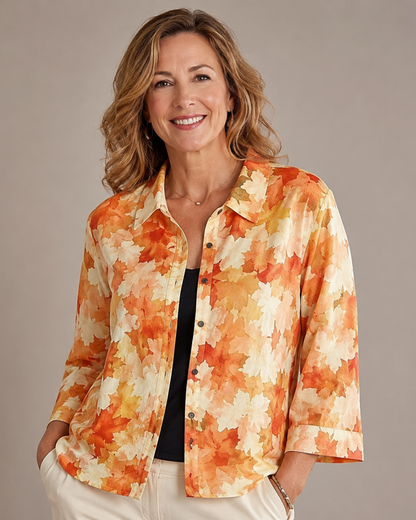 LAURENTINE | AQUARELL-BLUSE MIT BLÄTTER-PRINT