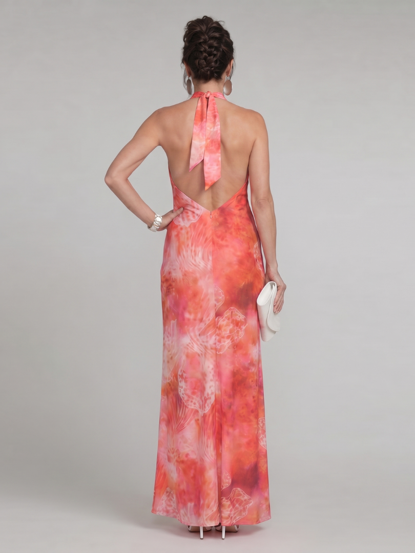 CORALINE | MAXIKLEID MIT HALTERNECK-AUSSCHNITT UND DRUCKMUSTER