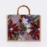 CRIMSONGARDEN | TOTE BAG MIT BLUMEN-PAILLETTEN UND BAMBUSGRIFF