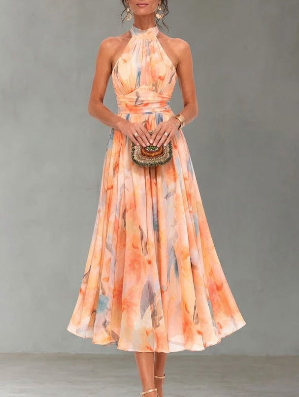 ROSE | HALTERNECK-KLEID MIT AQUARELL-PRINT