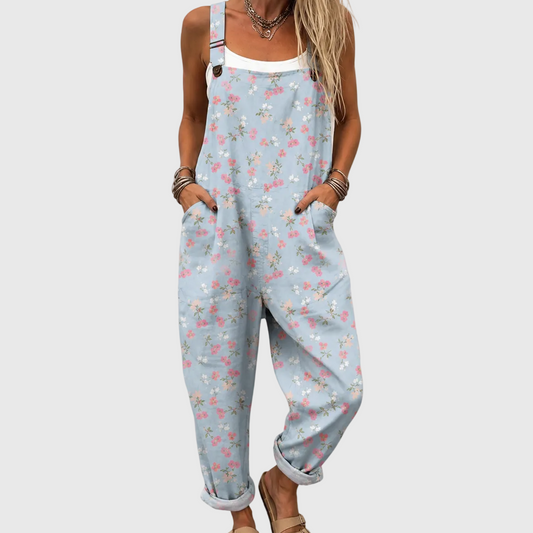 HELLBLAUER JUMPSUIT MIT BLUMENMUSTER