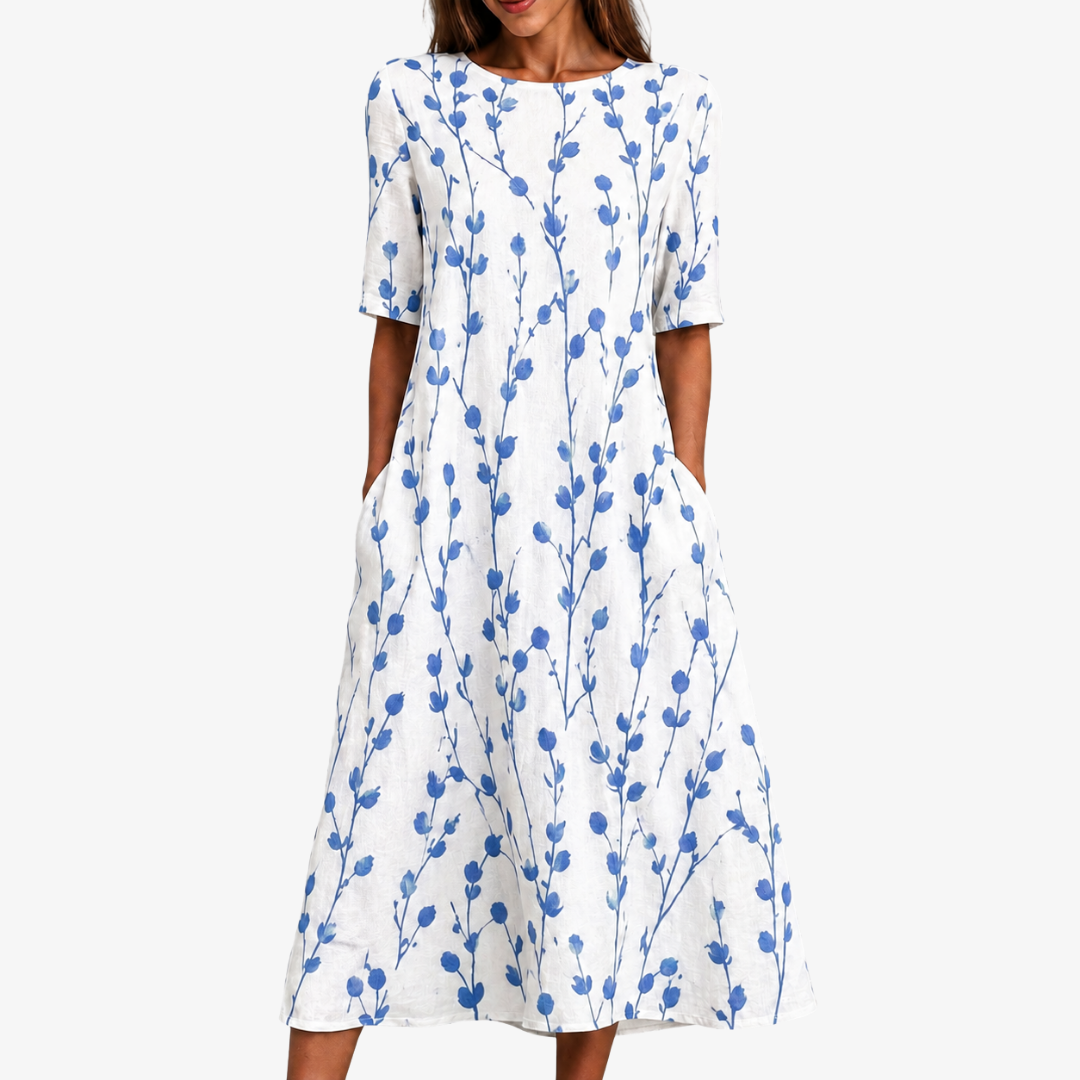 MATILDA | MIDIKLEID MIT TASCHEN IN BLUE MEADOW BREEZE