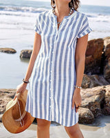 SANDRA | ELEGANTES GESTREIFTES KLEID