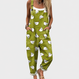 WEICHER JUMPSUIT IN OLIVGRÜN MIT HÜHNER-MUSTER
