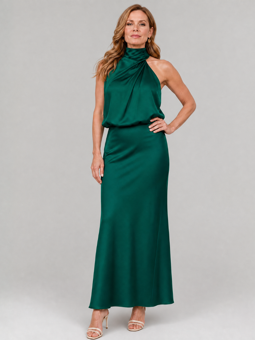 NOPAL | ÄRMELLOSES MIDI-KLEID MIT WASSERFALLAUSSCHNITT