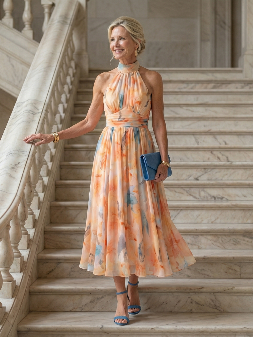 ELIN | MIDI-KLEID MIT HALTERNECK