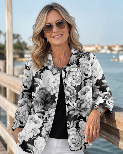 LEONTINA | BLUSE MIT PEONIEN-GRAVUR