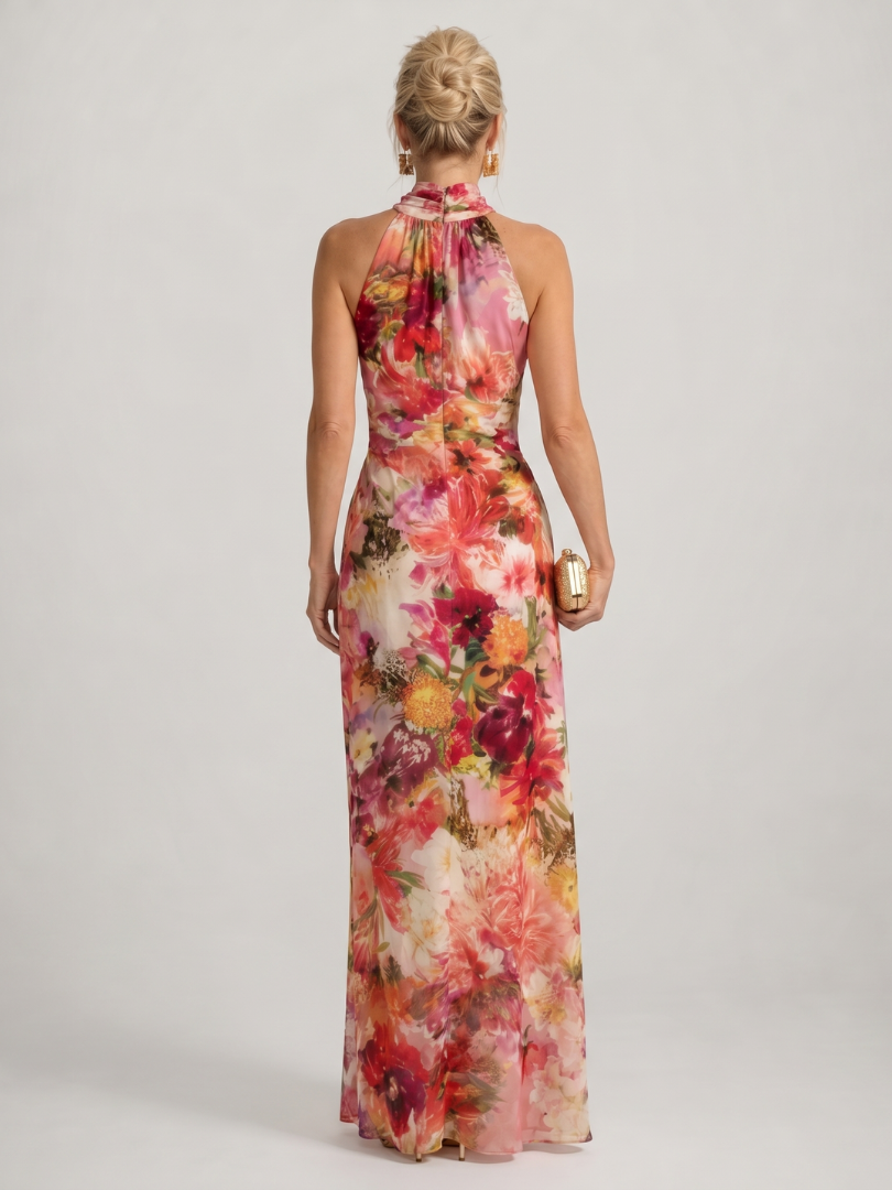 ELISABETTA | MAXIKLEID MIT HALTERNECK UND BLUMENPRINT