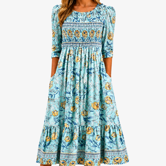 FLORENCE | GOLDEN BLOOM SMOCKED GARDEN MIDI-KLEID