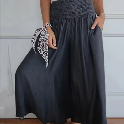 BLYTHE | WEIT GESCHNITTENE HIGH-WAIST-JEANSHOSE MIT SMOK-DETAIL