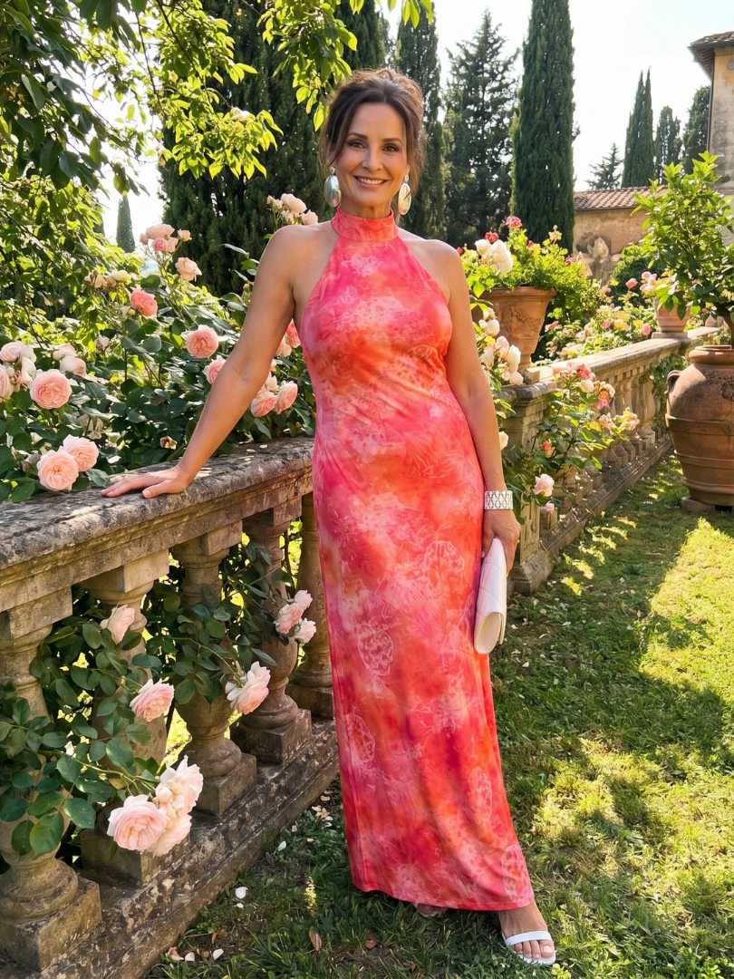 CORALINE | MAXIKLEID MIT HALTERNECK-AUSSCHNITT UND DRUCKMUSTER