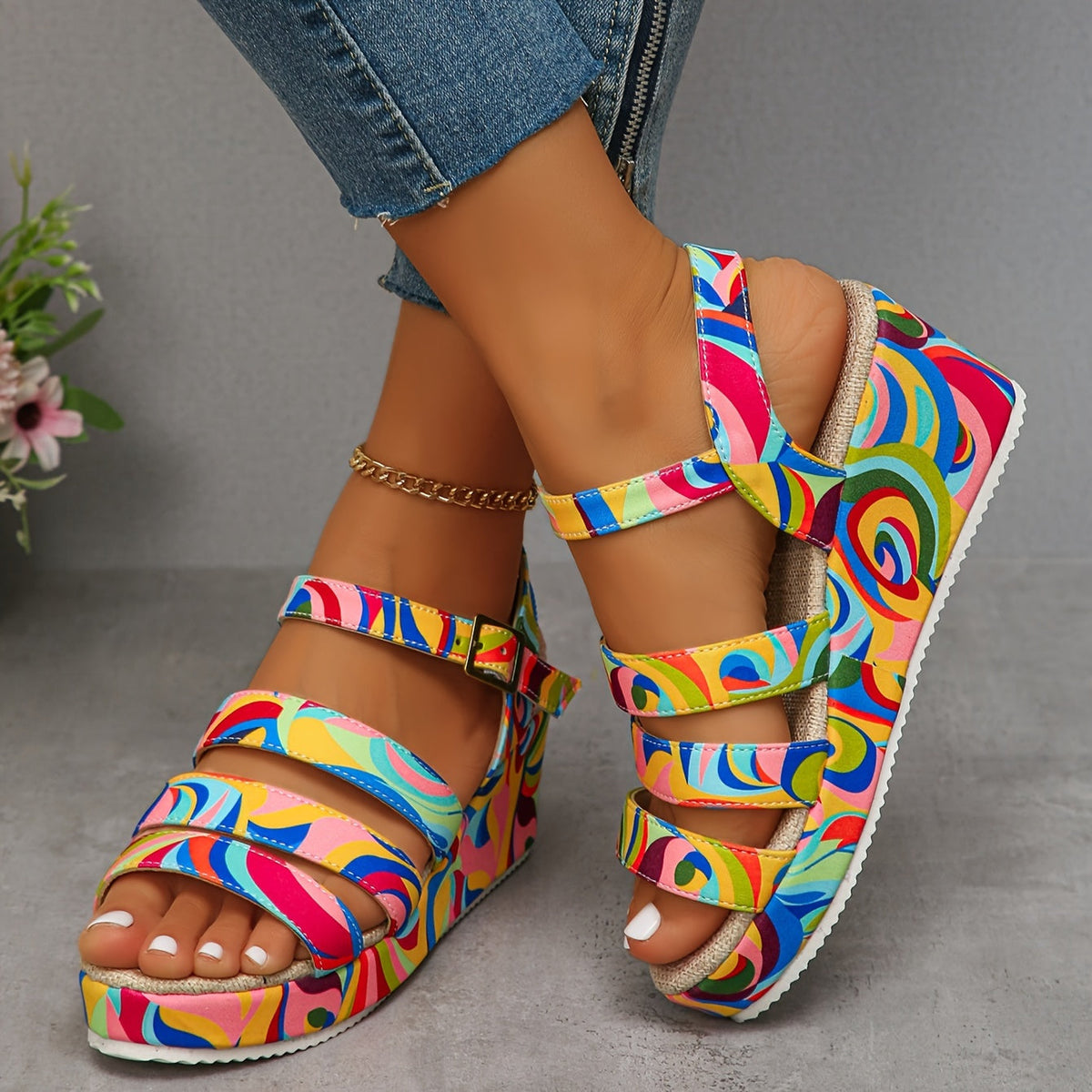 JULIA | PLATEAU-SANDALEN MIT KNÖCHELRIEMCHEN