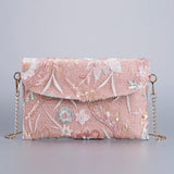BLUSHGARDEN | ROSAFARBENE PAILETTEN-CLUTCH-UMHÄNGETASCHE MIT BLUMENMUSTER
