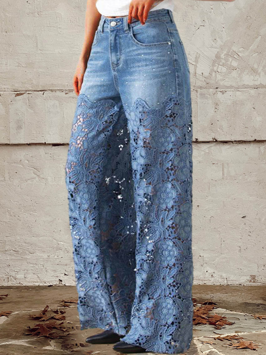 OCTAVIA | JEANS MIT WEITEM BEIN UND SPITZENEINSATZ