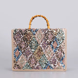 MOSAICGLIMMER | MEHRFARBIGE HENKELTASCHE AUS BAMBOO MIT PAILLETTEN