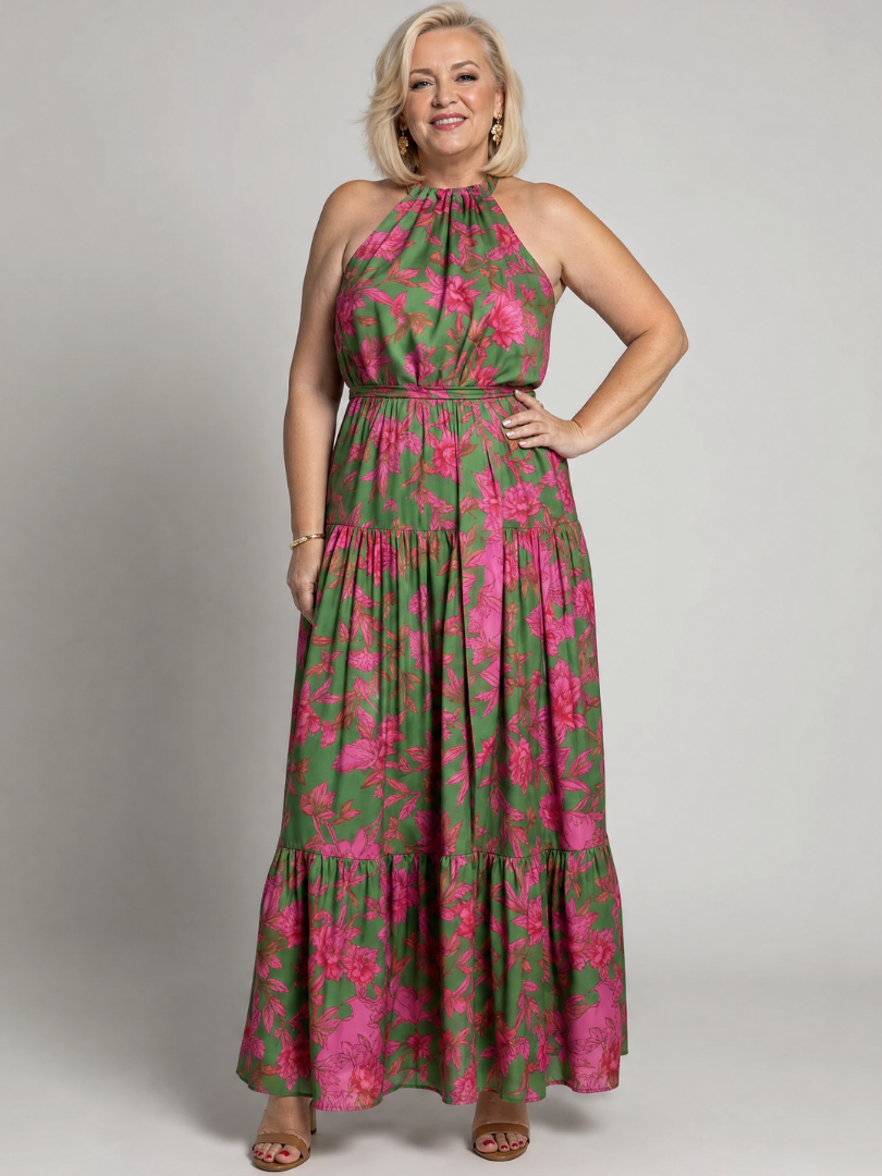 ROWEN | DRAPIERTES HALTERNECK-MIDIKLEID
