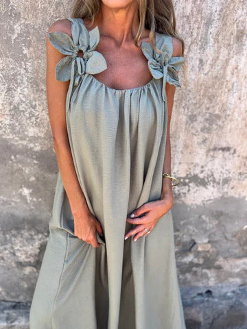 SYBIL | BOW STRAP U-NECK MAXI DRESS