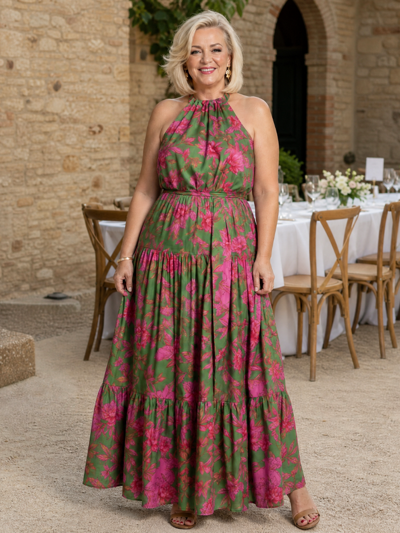 ROWEN | DRAPIERTES HALTERNECK-MIDIKLEID