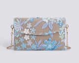 SKYBLOOM | BLAUE CLUTCH-UMHÄNGETASCHE MIT BLUMENPAILLETTEN