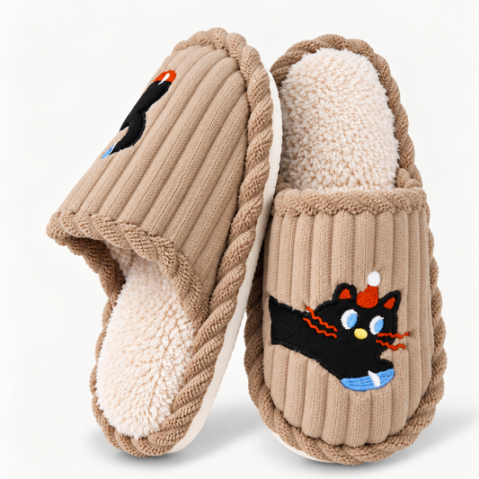 HELGA | DACHSHUND STRIPED COTTON HOUSE SLIPPERS