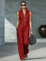 ELEANOR | ÄRMELLOSER JUMPSUIT MIT WEISSEM BESATZ