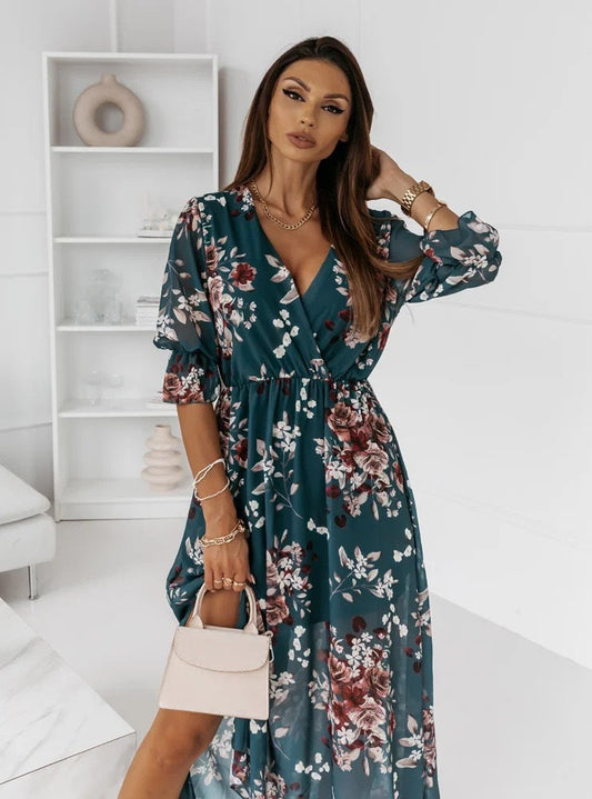 GENEVIEVE | MAXIKLEID MIT BLUMENMUSTER UND WICKELOPTIK