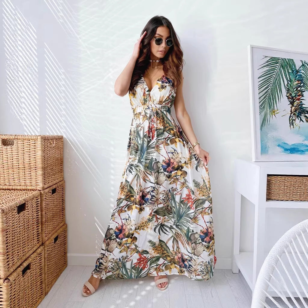 LENORA | MAXIKLEID MIT V-AUSSCHNITT UND TROPENMUSTER