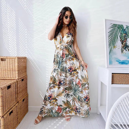LENORA | MAXIKLEID MIT V-AUSSCHNITT UND TROPENMUSTER