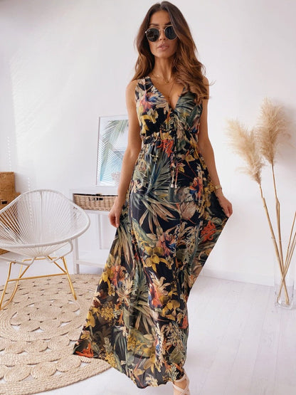 LENORA | MAXIKLEID MIT V-AUSSCHNITT UND TROPENMUSTER