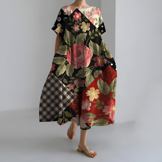 MEERI | ARTISTIC MAXI DRESS WITH VINTAGE FLORAL PRINT AND EFFORTLESS ELEGANCE
