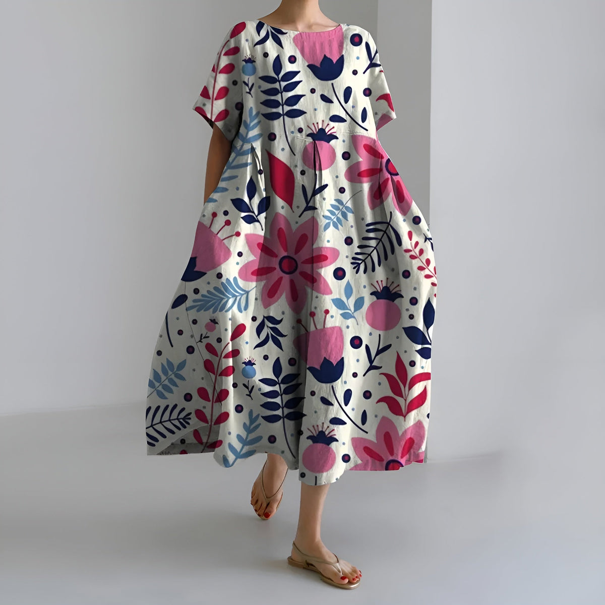 MEERI | KÜNSTLERISCHES MAXIKLEID MIT VINTAGE-BLUMENMUSTER UND MÜHELOSER ELEGANZ