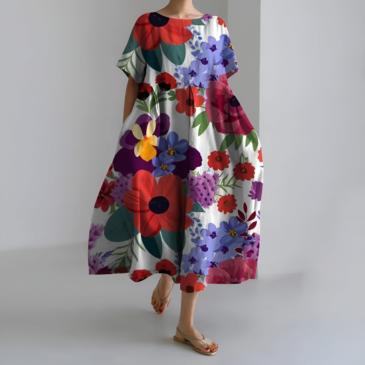 MEERI | ARTISTIC MAXI DRESS WITH VINTAGE FLORAL PRINT AND CAREFREE ELEGANCE