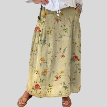 MELLA | RETRO ELEGANT FLORAL-ROCK MIT ELASTISCHEM BUND UND TASCHEN
