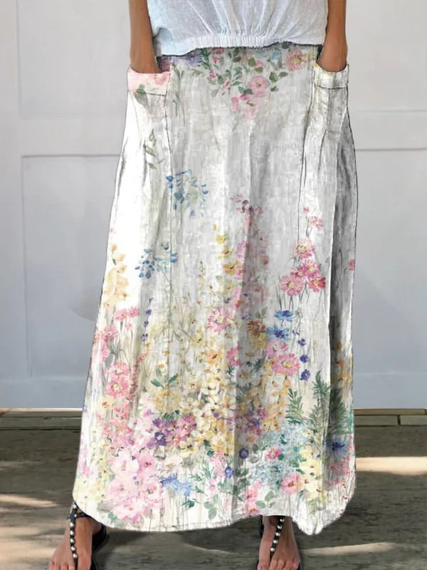 ROXANE | ROCK MIT VINTAGE-BLUMENPRINT, ELASTISCHEM BUND UND TASCHEN