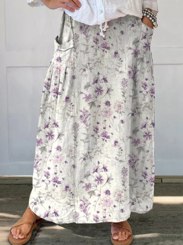 ELOISA | VINTAGE-BLUMENMUSTER ROCK MIT ELASTISCHEM BUND UND TASCHEN